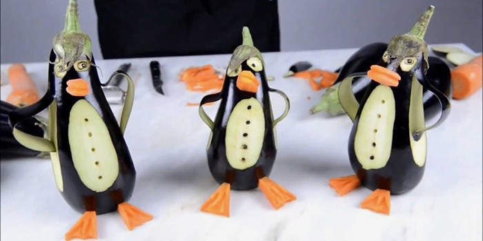 Пингвины из баклажана своими руками