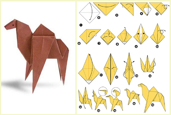 Схема оригами верблюда из бумаги