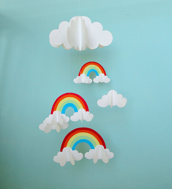 Rainbows and Clouds 3-D Hanging Baby Mobile by Gosh & Golly - Modern 