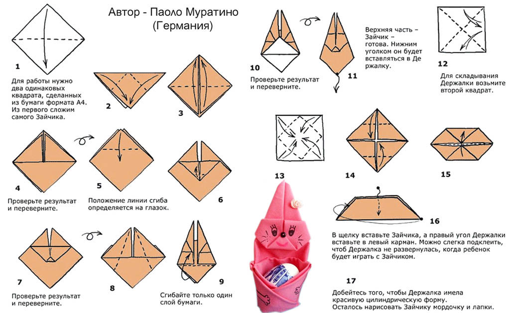 Как сложить пасхального кролика - оригами из бумаги