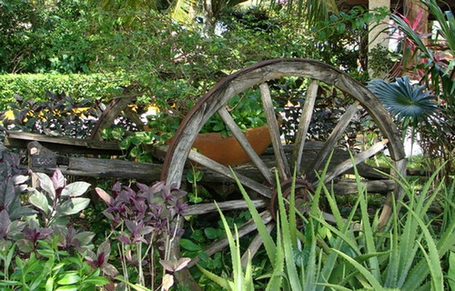 Старая телега в саду фото