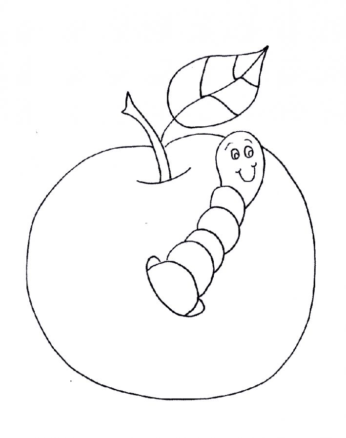 Раскраска яблоко и червяк - Сайт для 