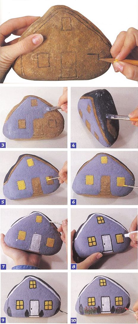 Rock painting - fairy garden house step by step