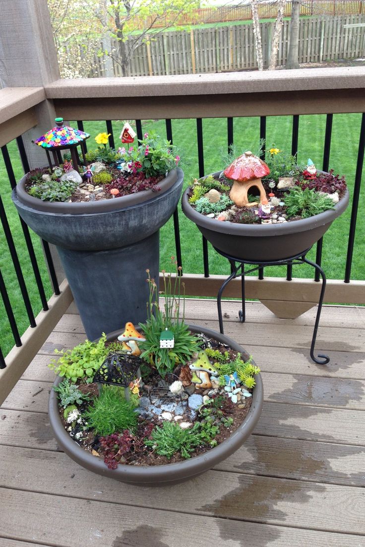 Fairy Gardens for the kids / gnome garden. My new deck will one day be full of these.