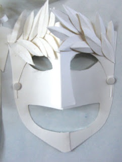 Greek comedy and tragedy masks using simple white card - great idea for English class / plays