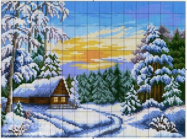 Зимний пейзаж вышивка крестом схемы 