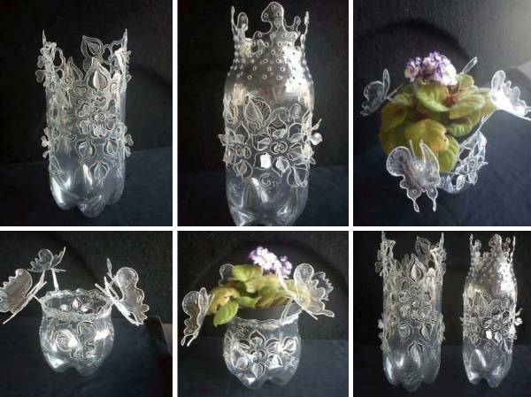 Декоративная ваза из пластиковой бутылки своими руками 