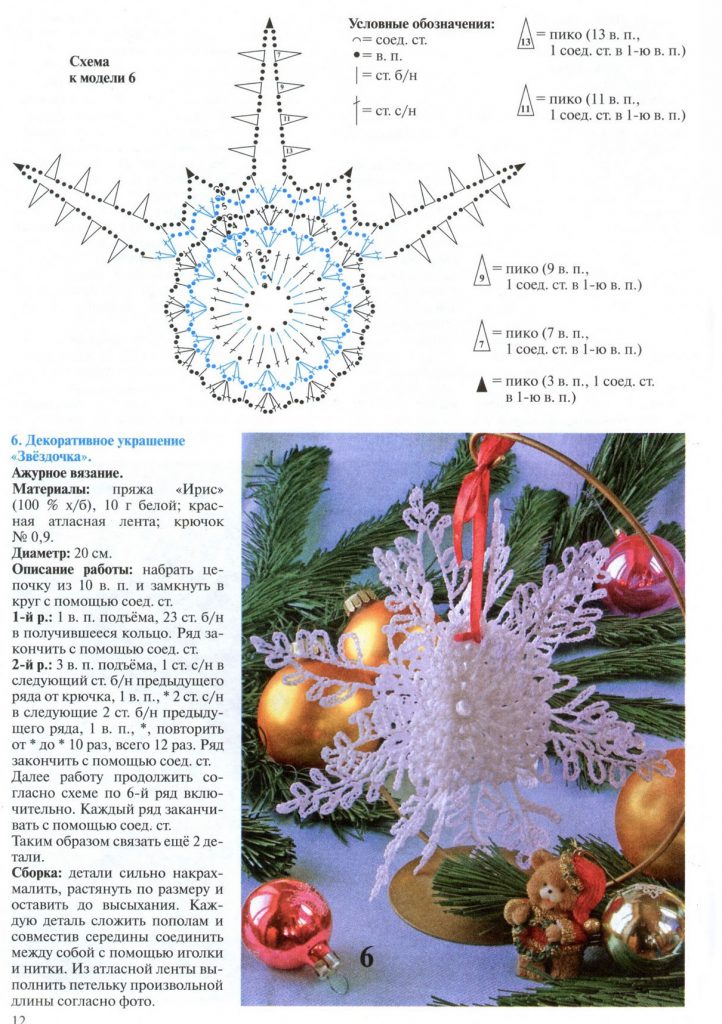 Снежинка крючком схема и описание