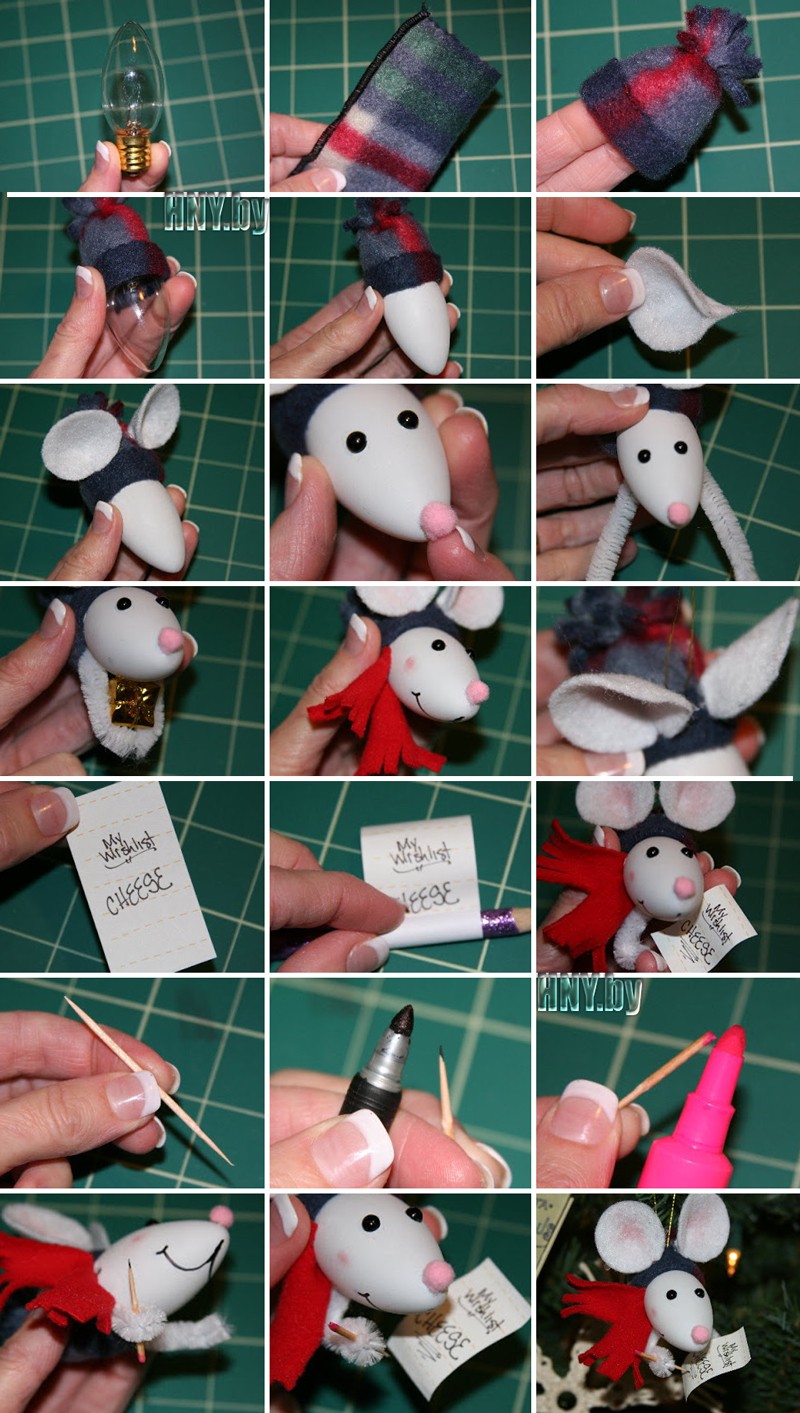 Елочные игрушки из старых лампочек: делаем мышонка своими руками