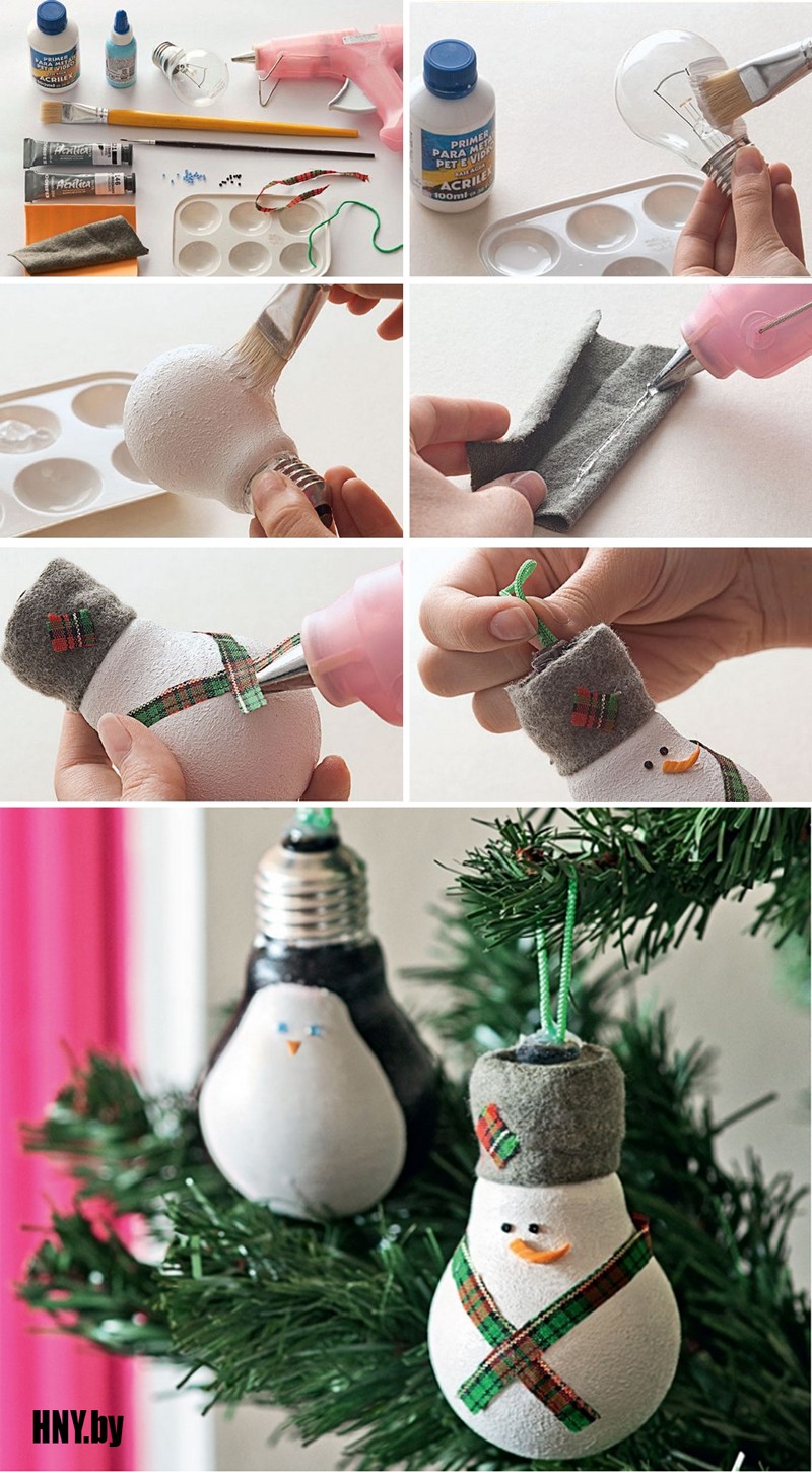 Делаем снеговика из старых лампочек: новогодние поделки из лампочек своими руками