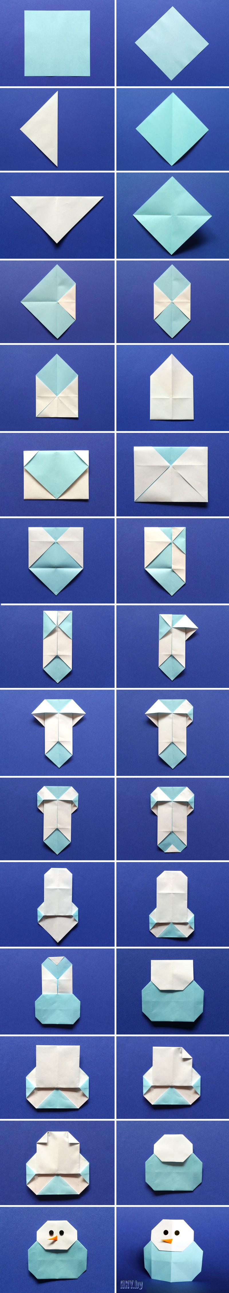 Поделки из бумаги оригами: как сделать снеговика. Пошаговая схема