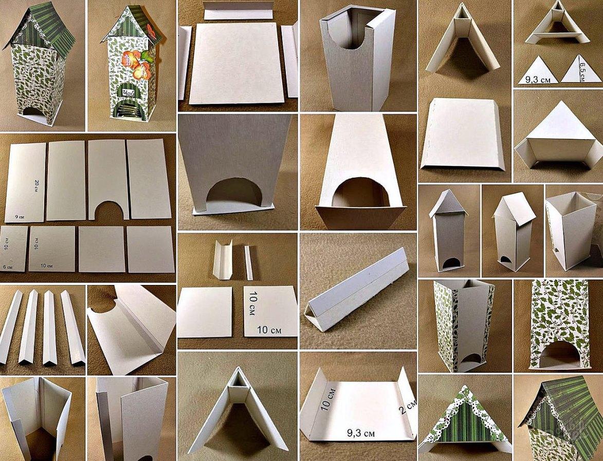 Для того чтобы изготовить домик из картона, следует сперва потренироваться в черчении для правильного рисования шаблона 