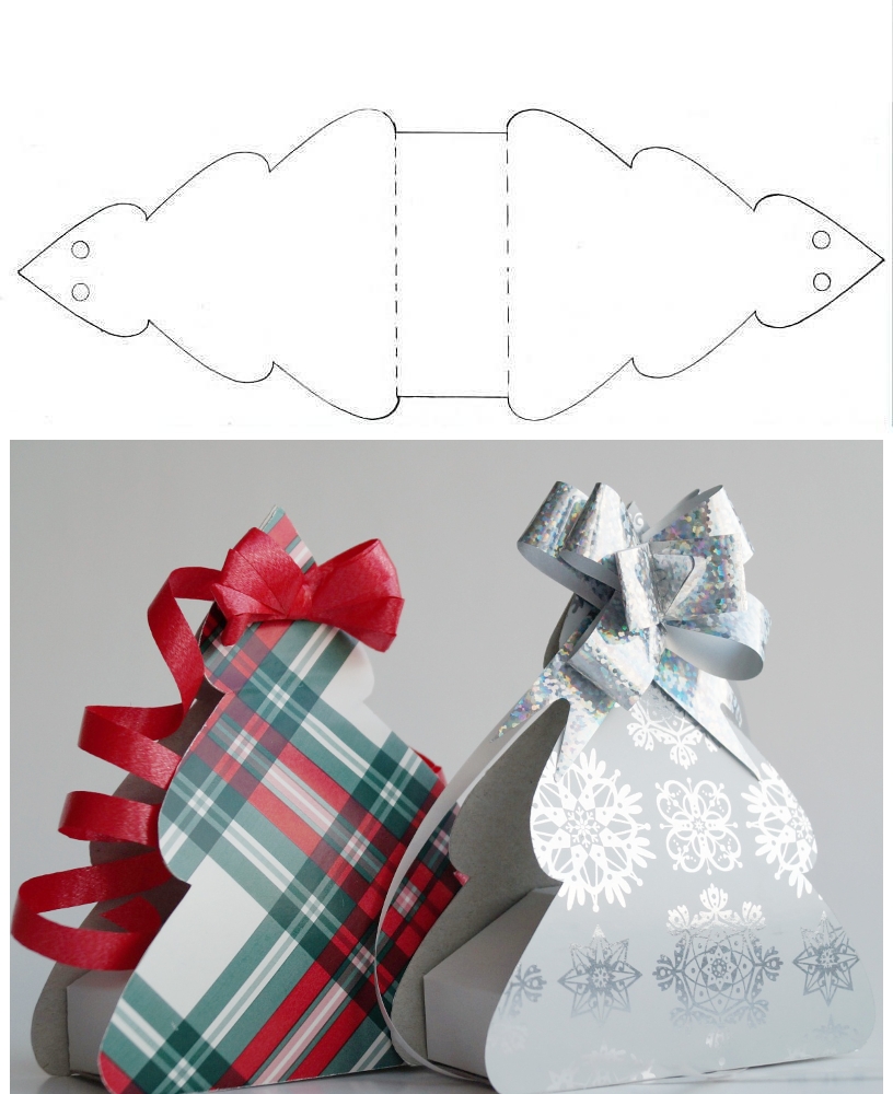 Выкройка новогодней упаковки в виде елочки из бумаги