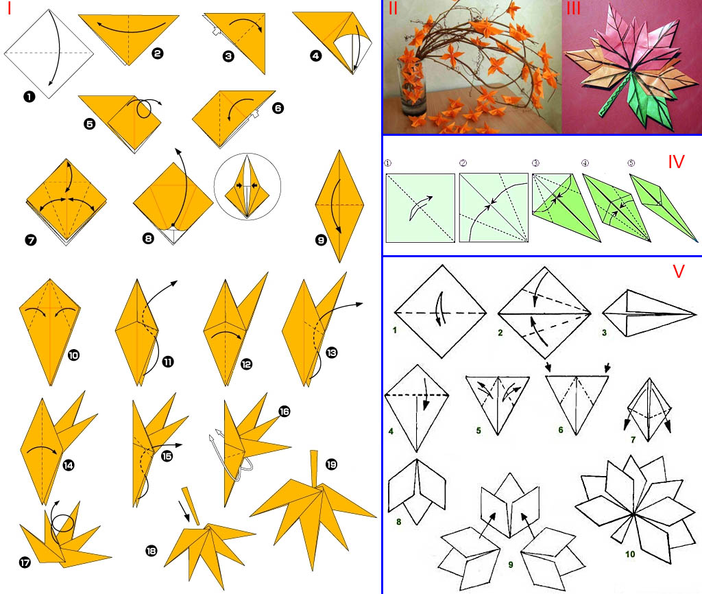 Как сделать листья для осеннего букета - оригами