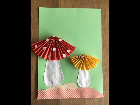Детская поделка аппликация - грибы из бумажных гармошек