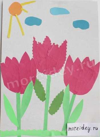 детская поделка аппликация цветы тюльпаны для мамы на 8 марта