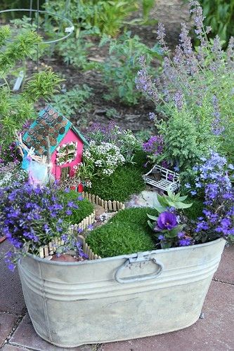 fairy garden in a bucket