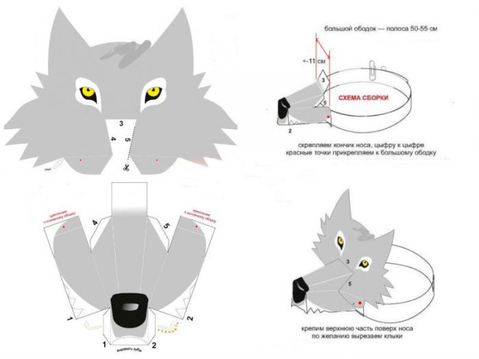 Маска на голову «Волк» из бумаги схема
